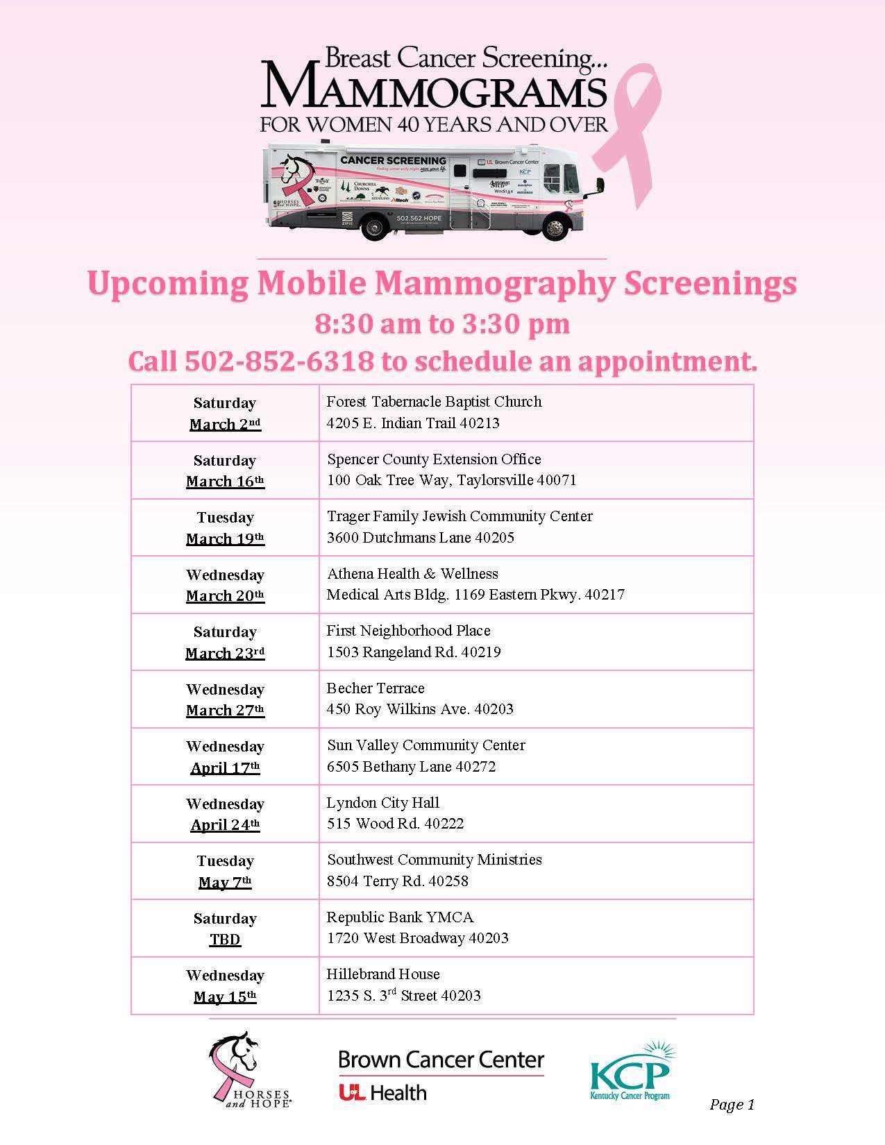 Mobile Mammogram Screening March 2 May 15