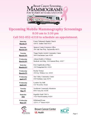 Mobile Mammogram Screening March 2 May 15